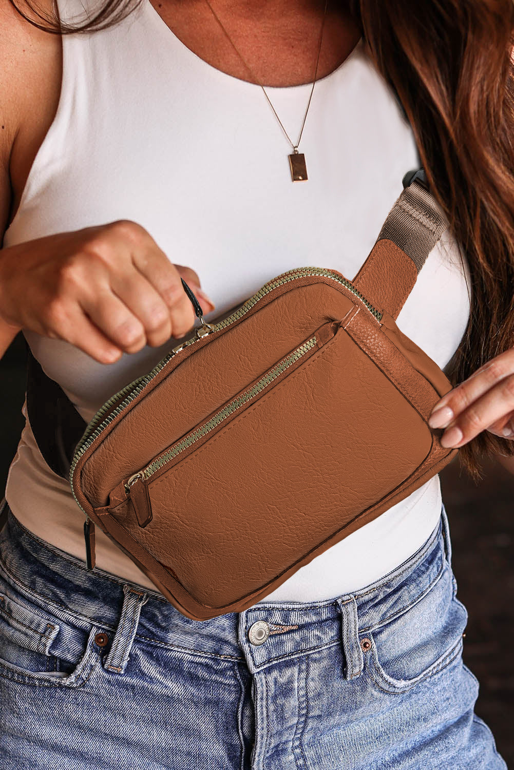 Desert Palm Minimalist Multi-zipped Crossbody Bag