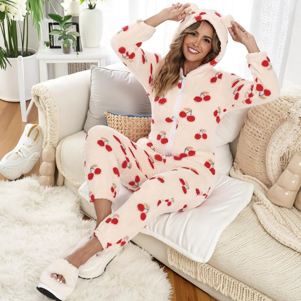 Cherry Flannel Cozy Women's Onesie