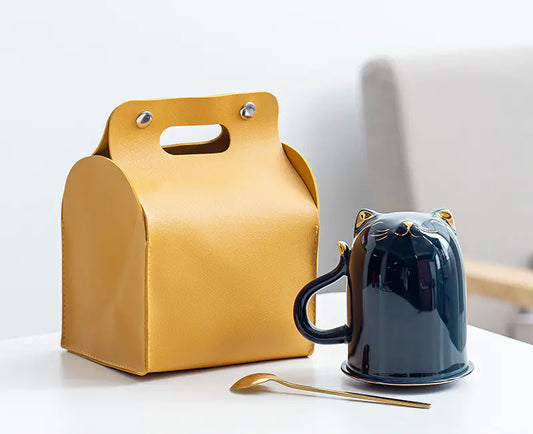 Ceramic Couple Mug with Lid - Cat Girl Design