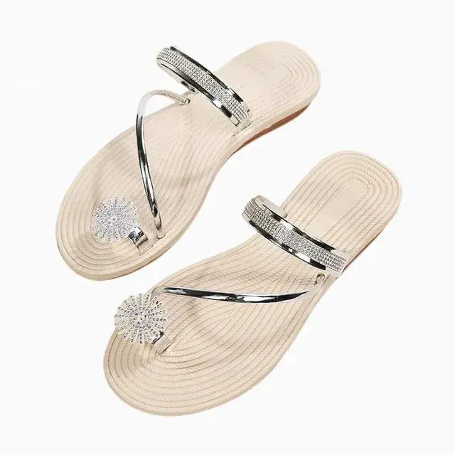 Flat Flip Flops Women Slides with Sparkly Rhinestone Sandals