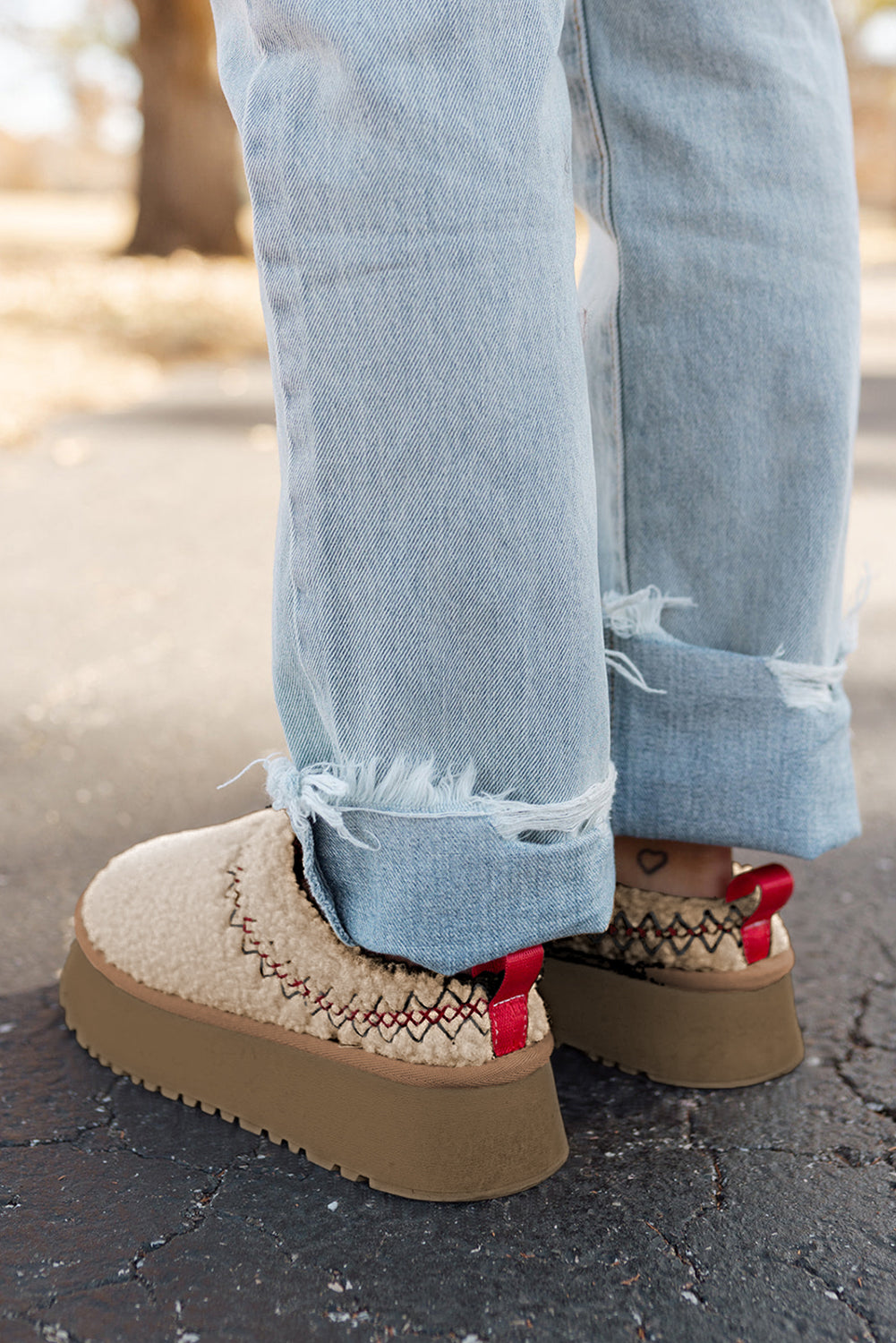 White Suede Contrast Print Plush Thick Sole Snow Boots
