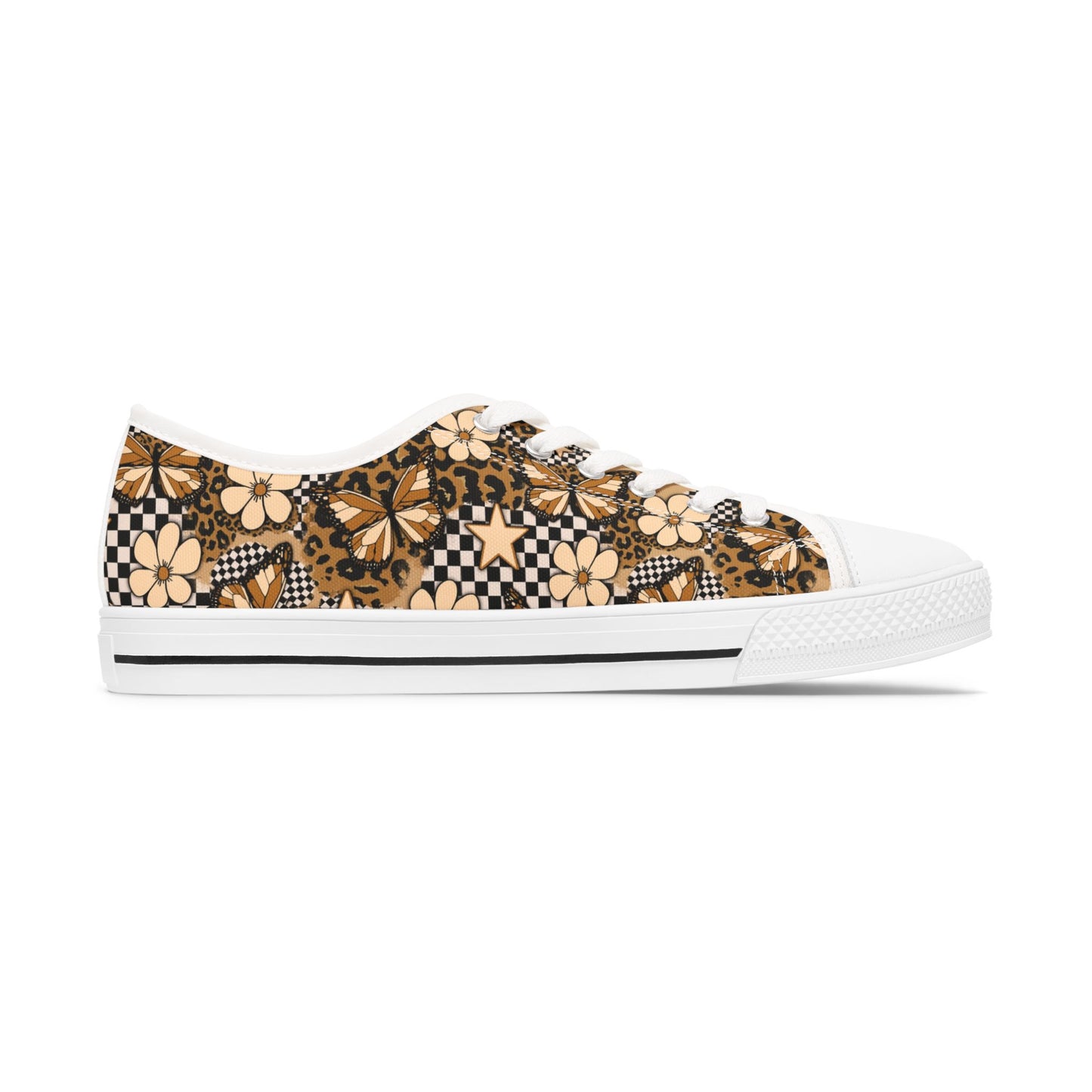 Savage Flutter Fashion Sneakers – Butterfly Leopard Print Low Top Canvas Shoes for Women