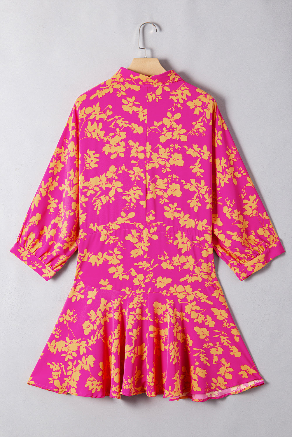 Green Floral Print Drawstring Flowy Short Dress