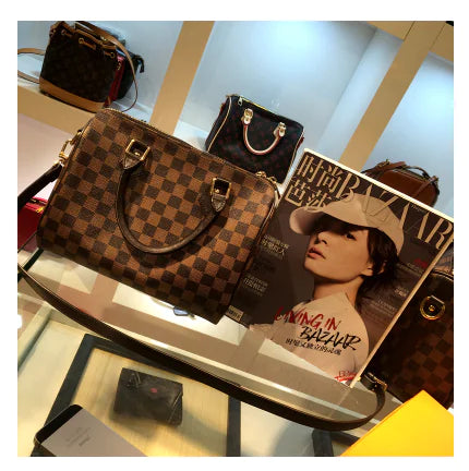 Plaid Shoulder and Handbag Set
