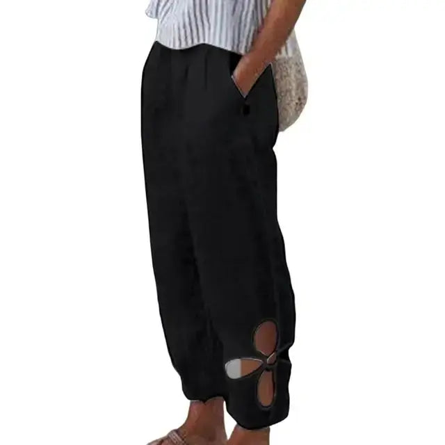 Summer Women Pants Solid Color Hollow Out Ankle Trousers