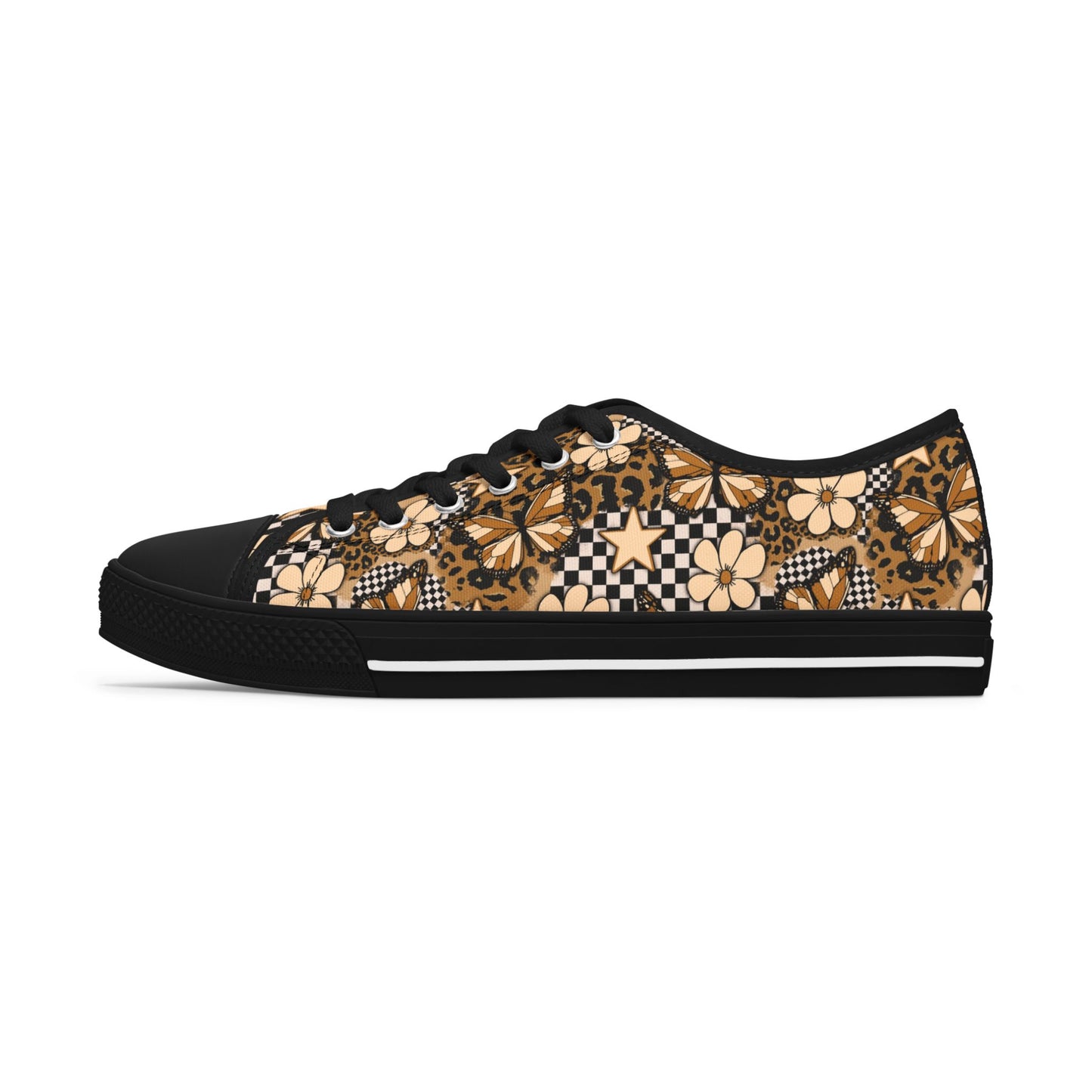 Savage Flutter Fashion Sneakers – Butterfly Leopard Print Low Top Canvas Shoes for Women