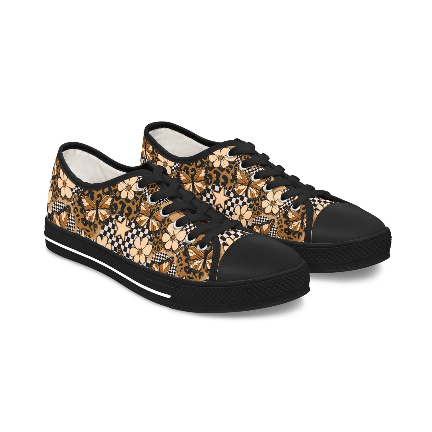 Savage Flutter Fashion Sneakers – Butterfly Leopard Print Low Top Canvas Shoes for Women