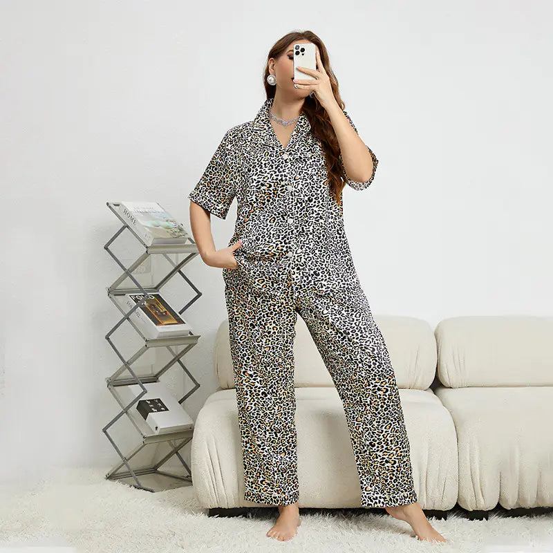 Chic Satin Leopard Plus-Size PJ Set
