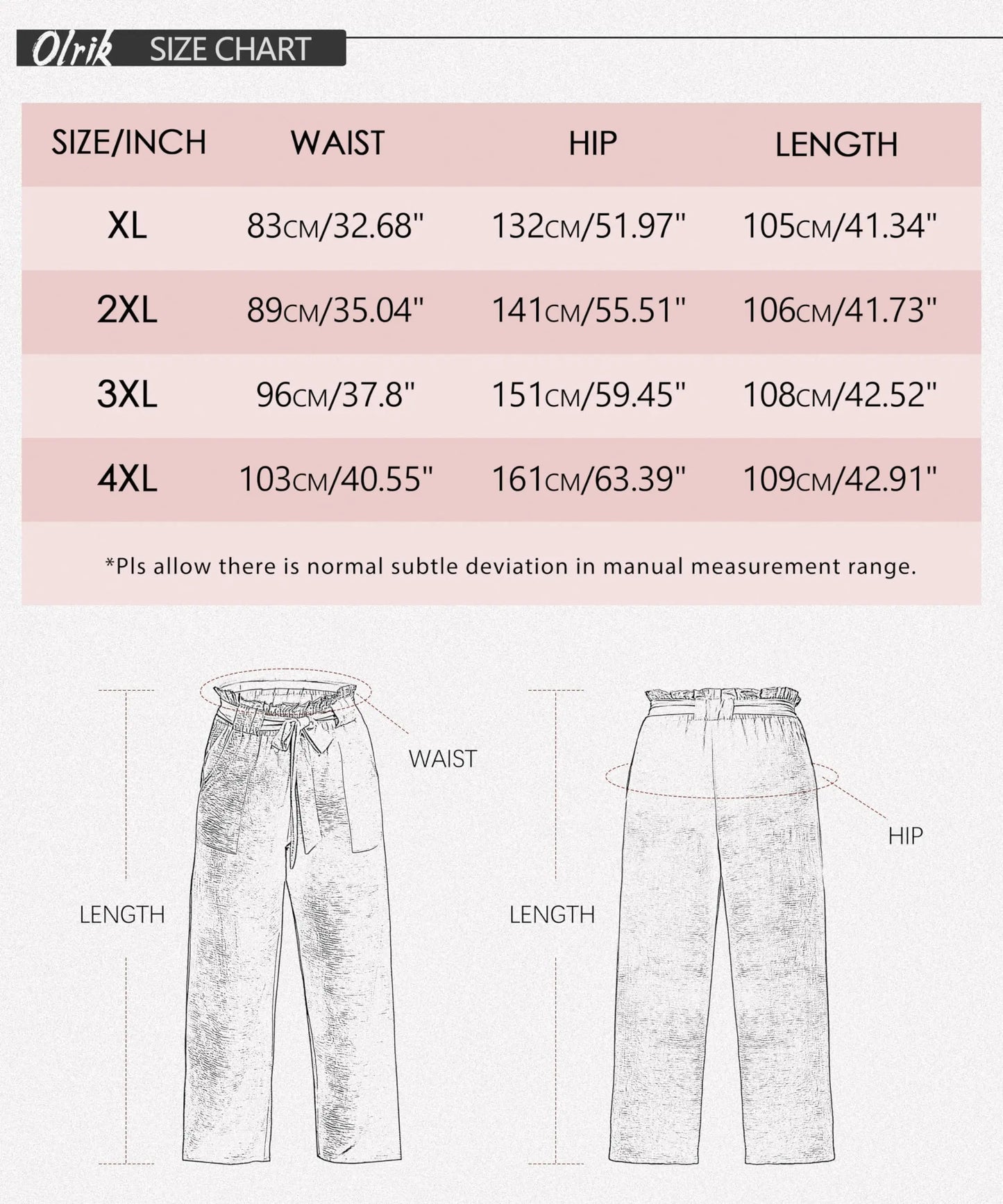 OLRIK Women's Casual Plus Size Pants High Waisted Self-tie Belted Lounge Pants Straight Long Trousers with Pockets 3X Th Khaki