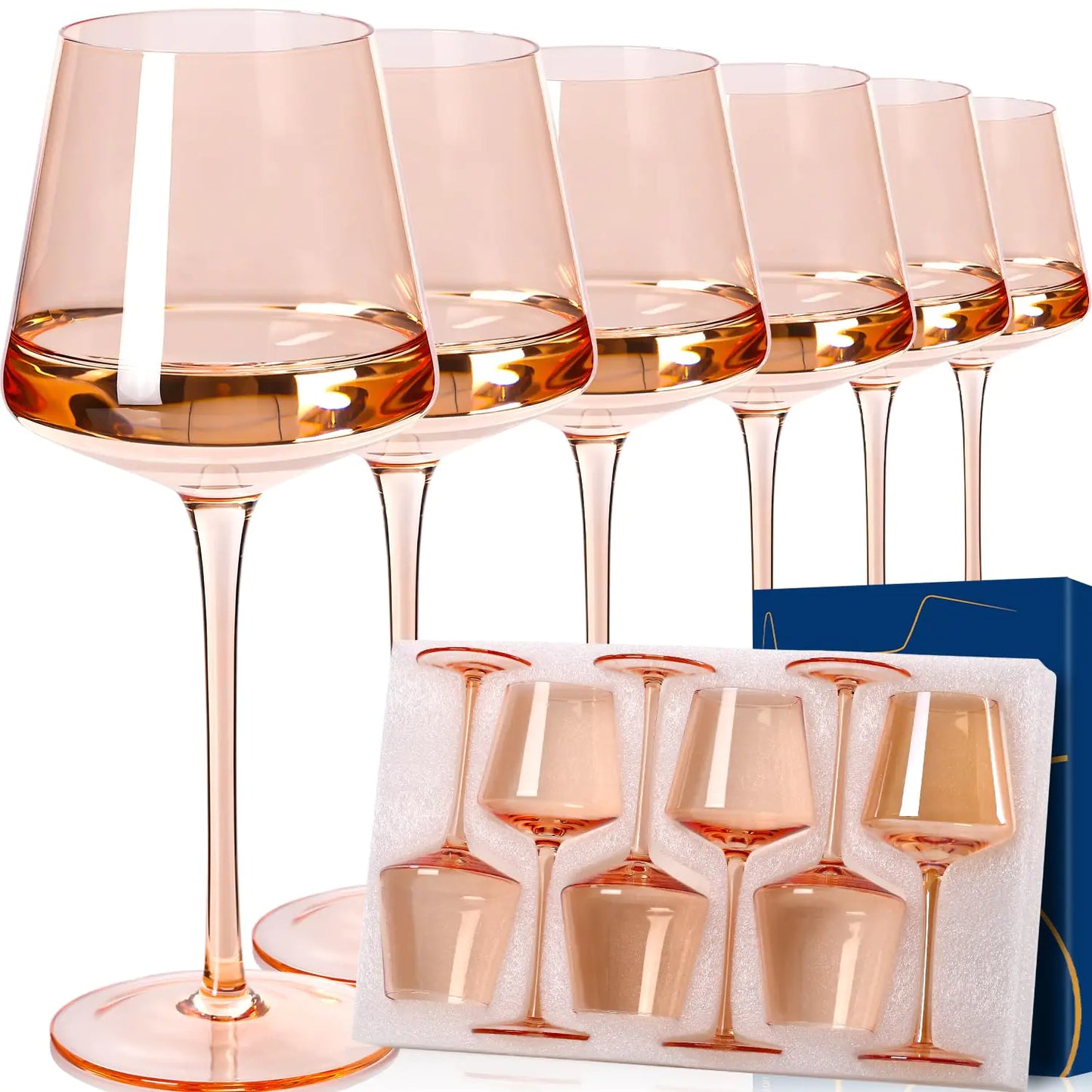 Cyrelwing Light Pink Wine Glasses Set of 618oz Blush Pink Wine Glassware Gift Set -Light peach Hand Blown Glass Drinkware for Red White Wine