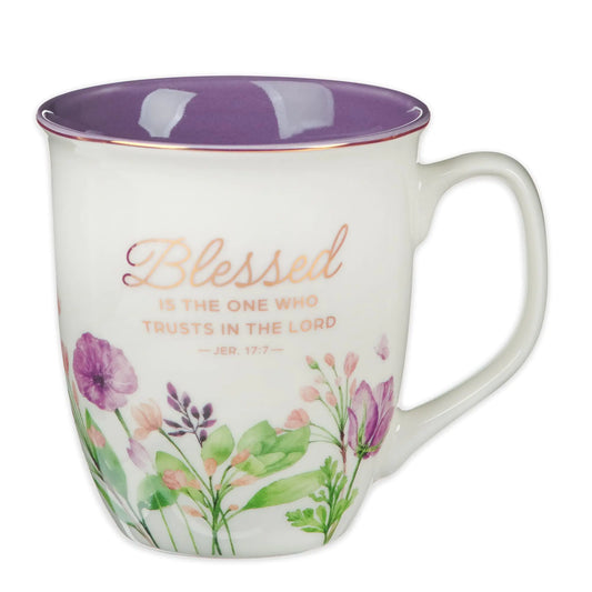 Christian Art Gifts Large Ceramic Inspirational Scripture Coffee & Tea Mug for Women: Blessed Encouraging Rose Gold Bible Verse Novelty Drinkware for Home & Kitchen Multicolor Purple Floral 14 oz.