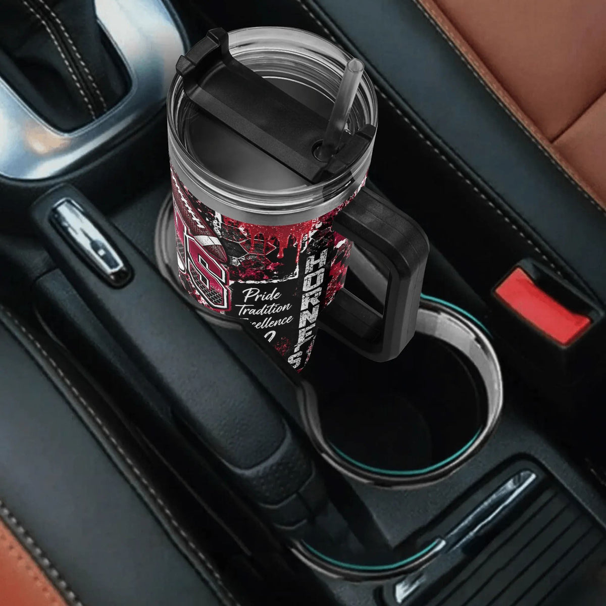 Athens Hornets 40oz Stainless Steel Tumbler with Handle & Straw