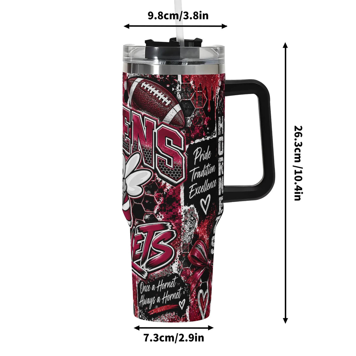 Athens Hornets 40oz Stainless Steel Tumbler with Handle & Straw