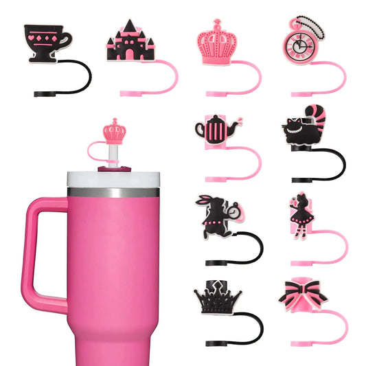 10Pcs 9-10mm Cartoon-Alice Stanley Straw Covers Reusable Straw Covers for Stanley 30/40oz Cup WaterProof Straw Toppers Stanley Cup Accessories