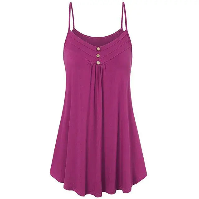 Women Loose Button V Neck Cami Tank Tops