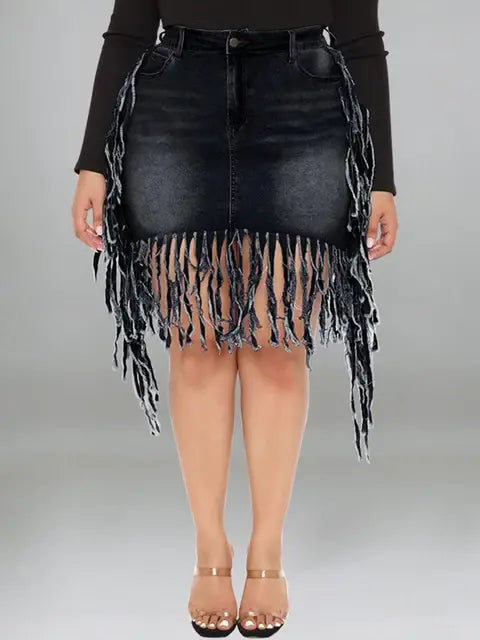 Tight Plus Size Denim Skirt Short Skirt with Tassel