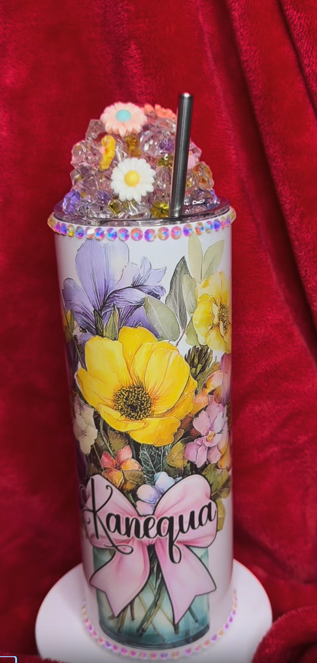 Personalized Flower & Ice Tumbler – 20oz Skinny Stainless Steel