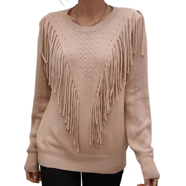 Chic Tassel Trim Autumn Sweaters