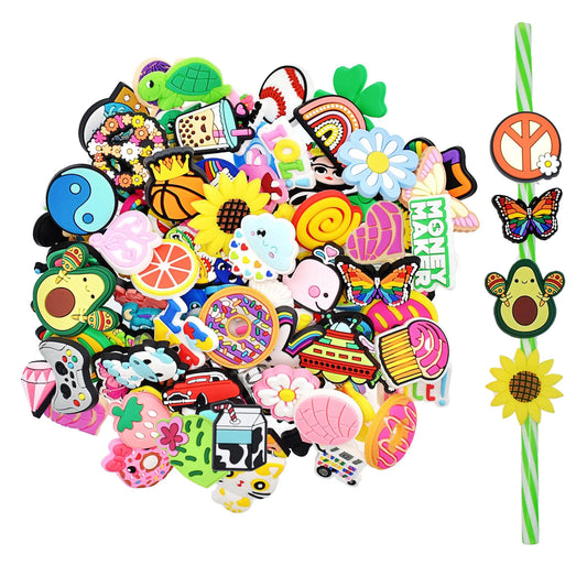 Bulk Straw Topper Random Different 50Pack Straw Charms for Tumbler Straws Cute Colorful PVC Decorative Straw Toppers for 0.35in-0.4inch Reusable Straws Party Favor