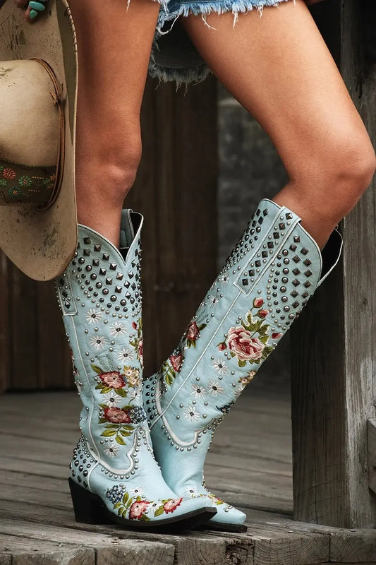 Vintage Rivet Embroidered Western Cowboy Women's Boots