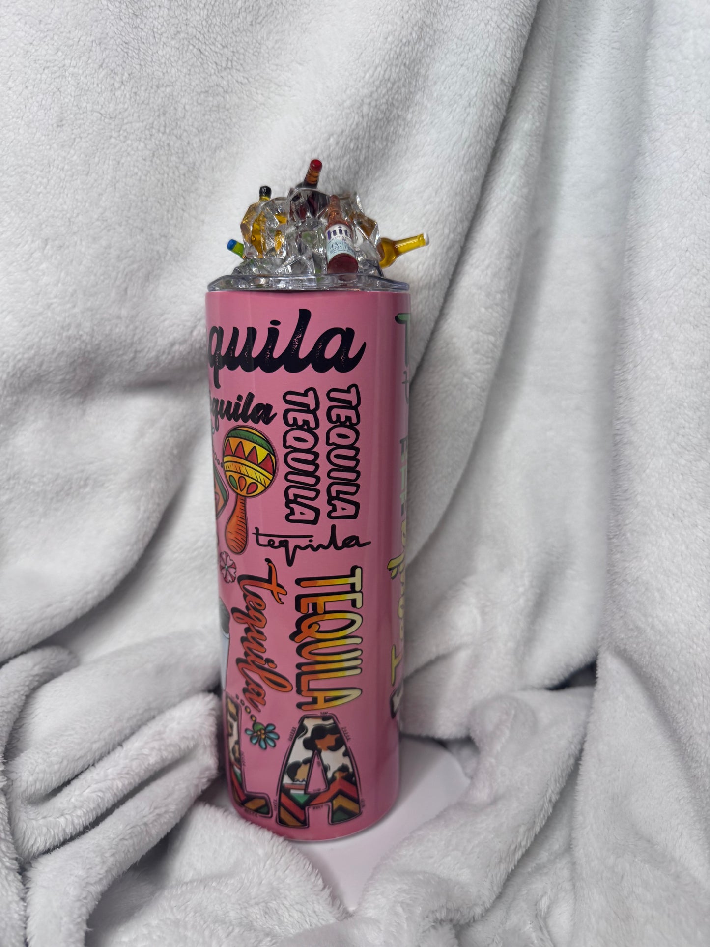 Tequila Vibes Fiesta 20oz Skinny Tumbler with Bottles Ice Topper