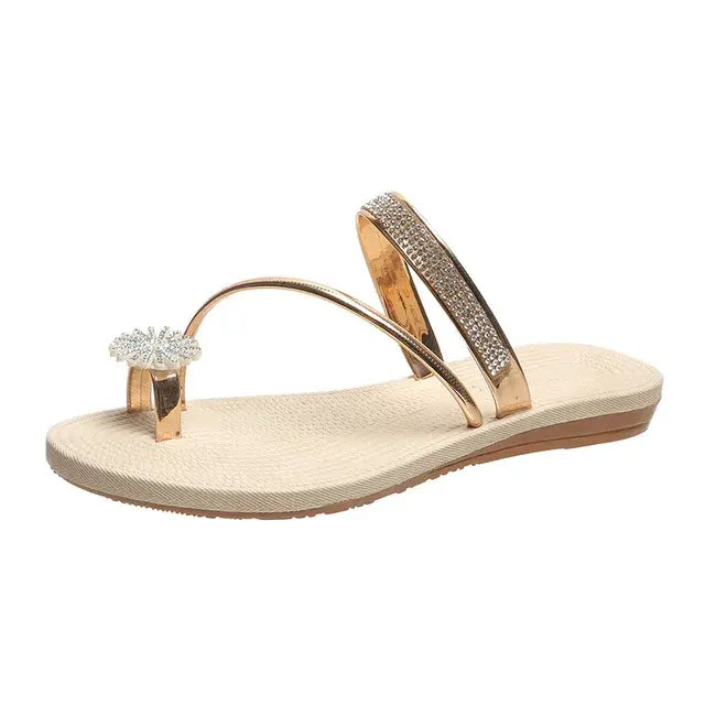 Flat Flip Flops Women Slides with Sparkly Rhinestone Sandals