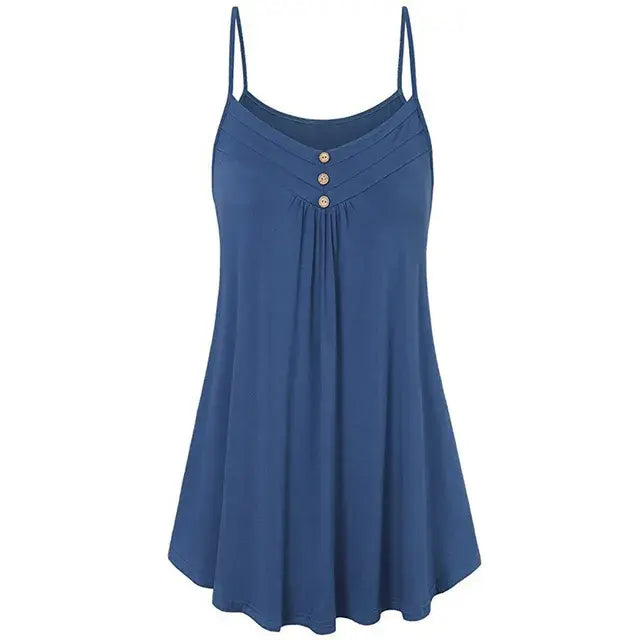 Women Loose Button V Neck Cami Tank Tops