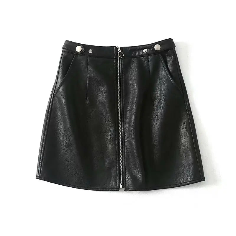 High Waist Slim Zipper A-Line Mini Skirt