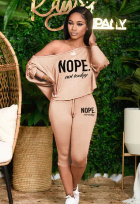 Plus Size 2pcs Set with NOPE Letter Print and Drawstring