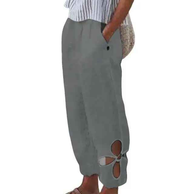 Summer Women Pants Solid Color Hollow Out Ankle Trousers
