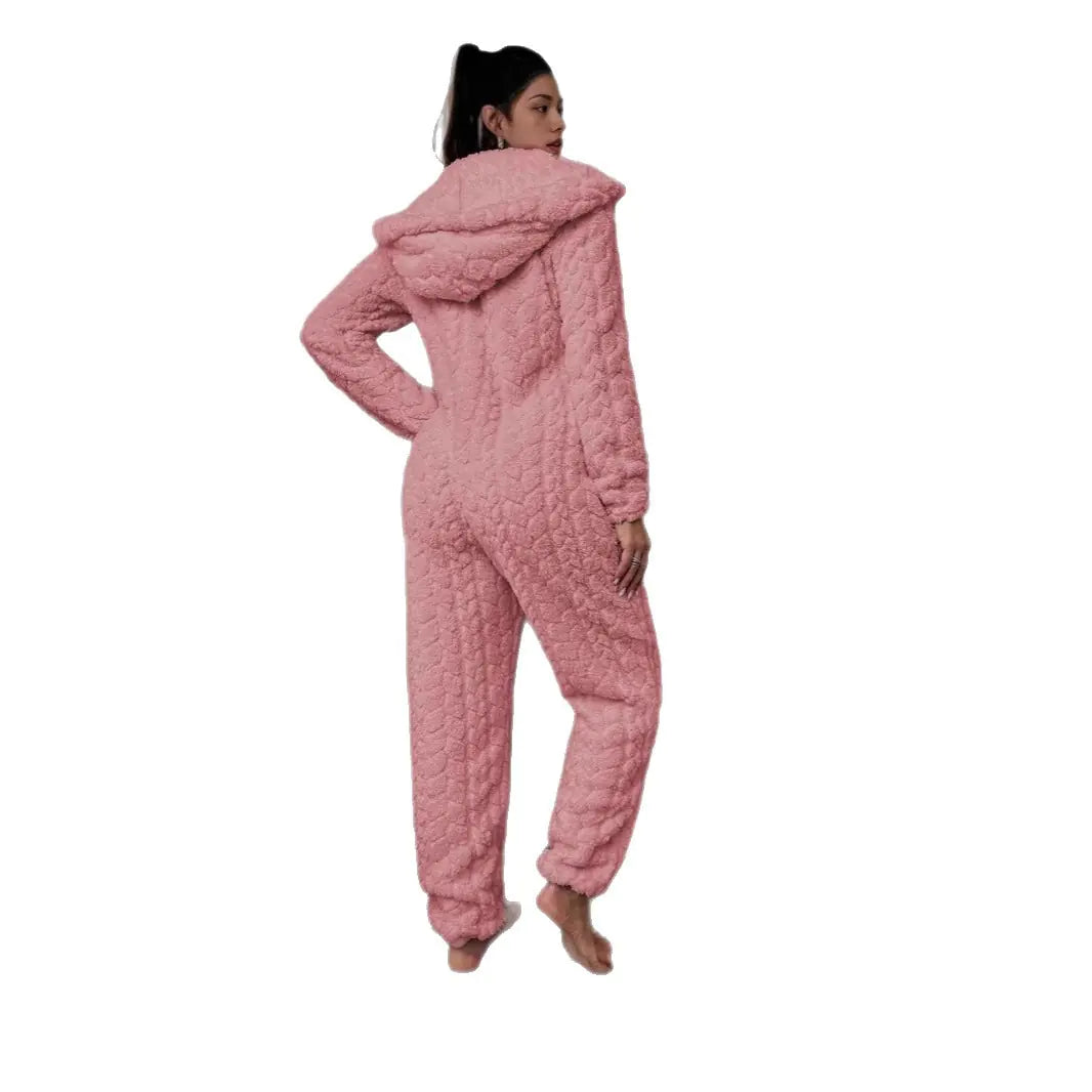 Cozy Coral Fleece Hooded Onesie