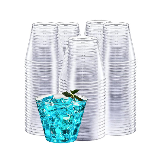 Green Direct 5 oz Clear Hard Plastic Tumbler Cups - Disposable Heavy-Duty Plastic Cups for Weddings Cocktails and Bars - Elegant Transparent Drinkware - 100 Pack for Parties and Events