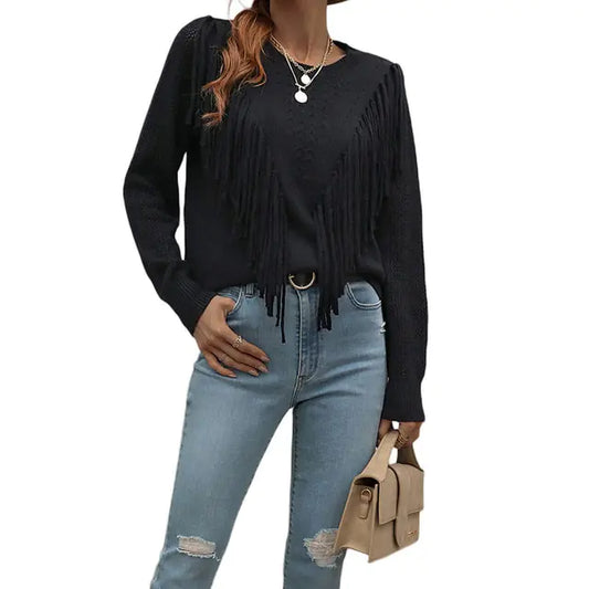 Chic Tassel Trim Autumn Sweaters
