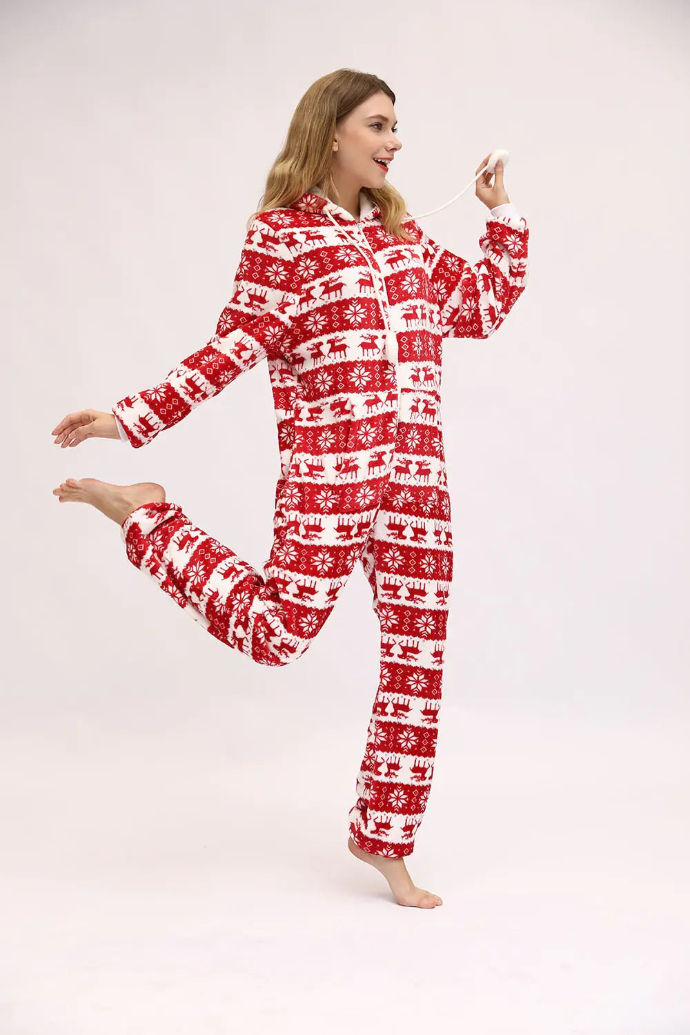 Ladies Christmas Fawn Snowflake Flannel Pajamas