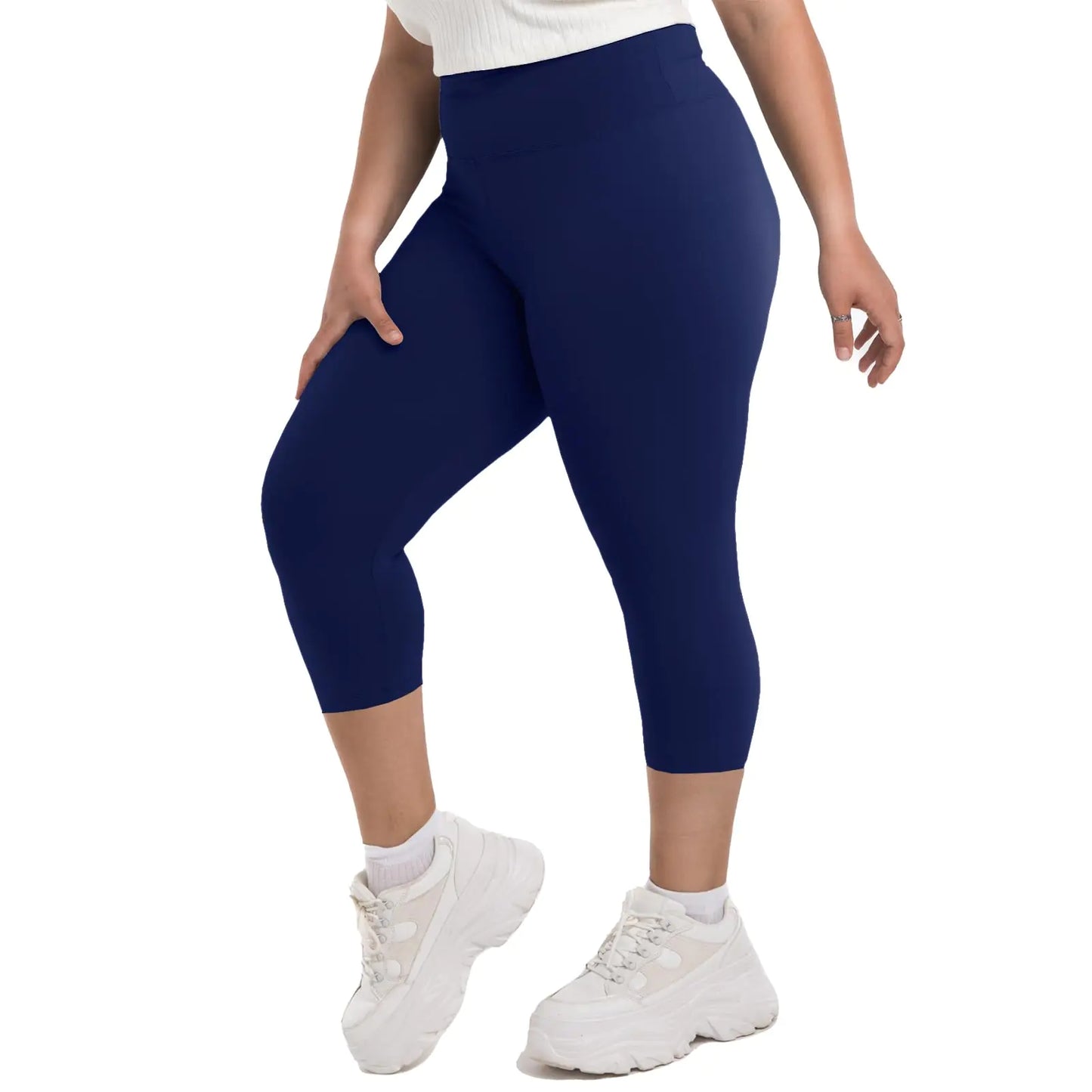 SINOPHANT Plus Size Leggings for Women, High Waisted Tummy Control Buttery Super Soft Black Yoga Pants for Workout Capri XX-Large Navy