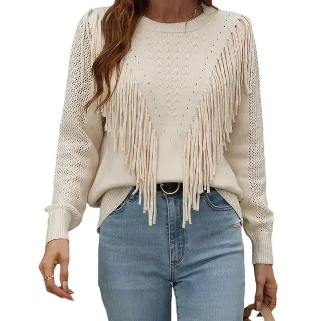 Chic Tassel Trim Autumn Sweaters