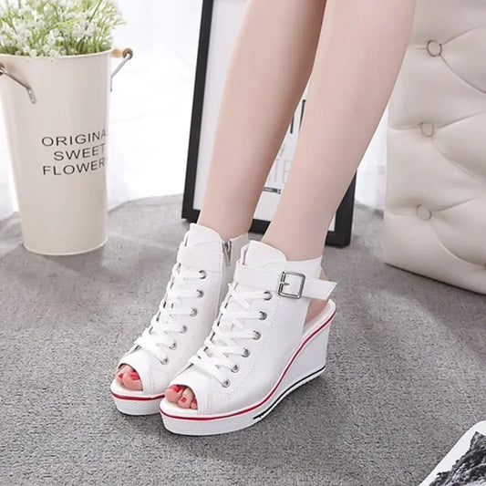 Women's High Wedge Canvas Open Toe Shoes