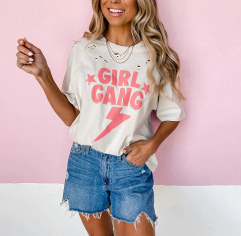 Casual Ripped Short-Sleeve T-Shirt with Letter Print