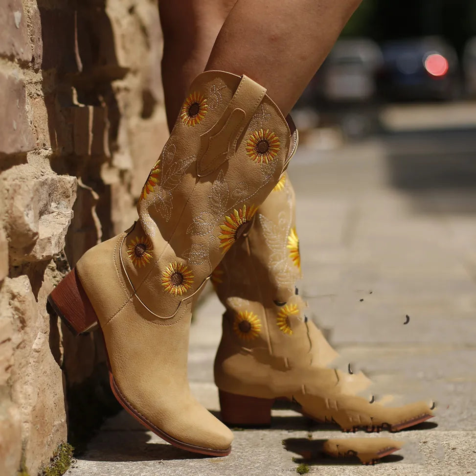 Sunflower Embroidered Western Boots