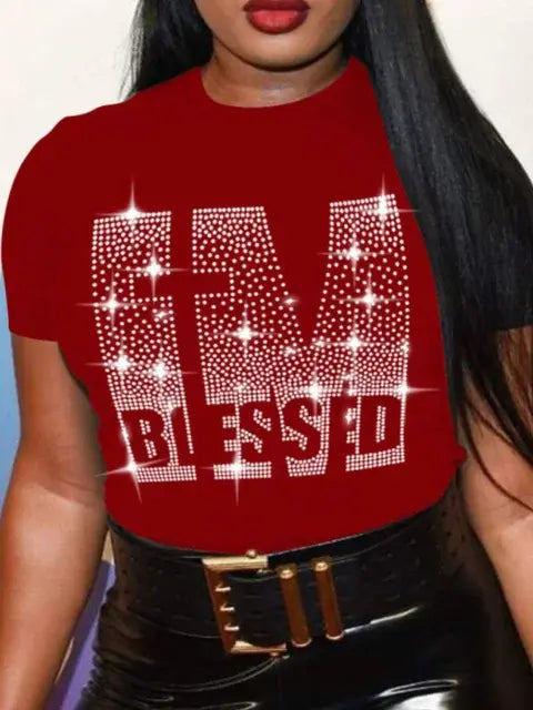 Plus Size T-Shirts with Rhinestone for women