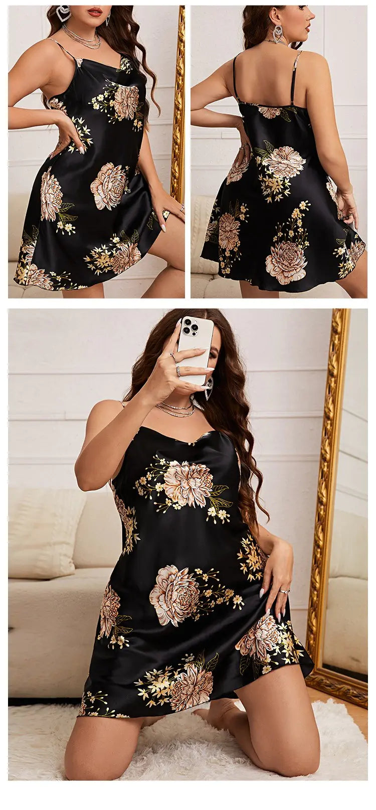 Plus Size Silky Peony Nightdress