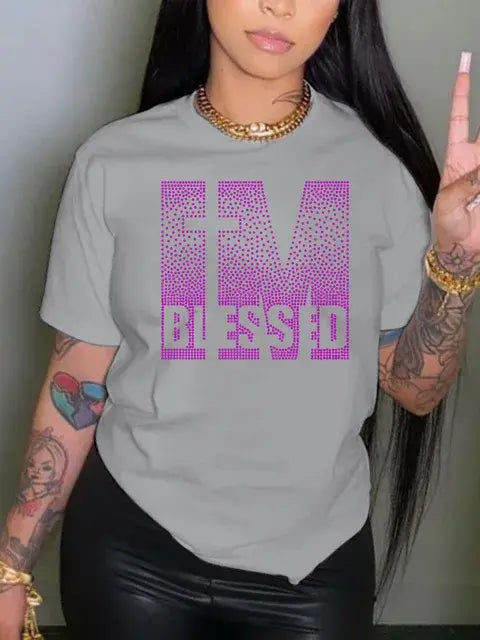 Plus Size T-Shirts with Rhinestone for women