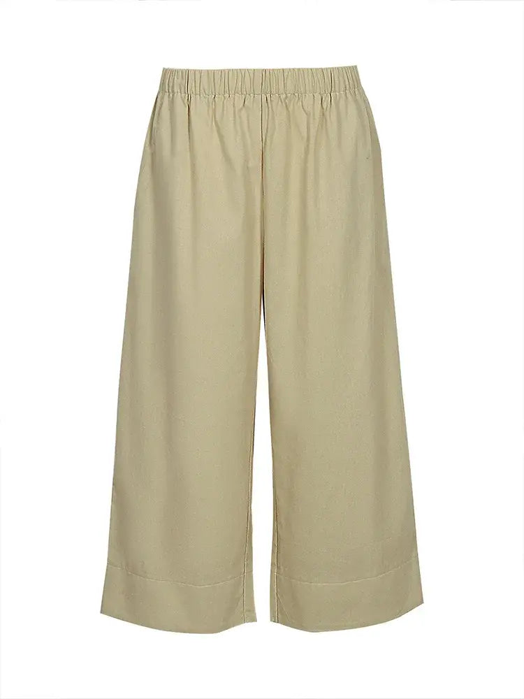 Plus Size Women's Summer Casual Solid Color Loose Wide Leg Pants