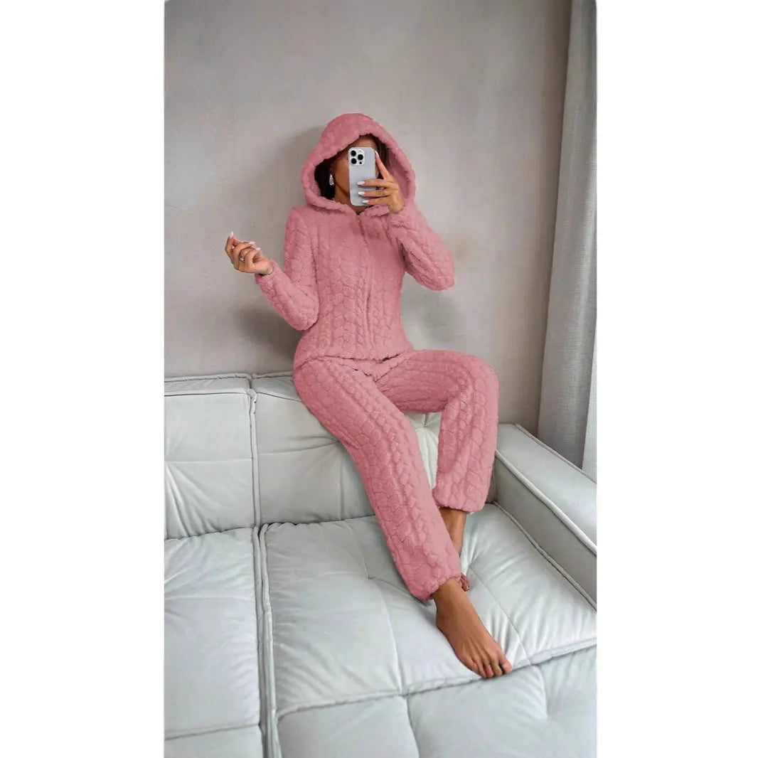 Cozy Coral Fleece Hooded Onesie