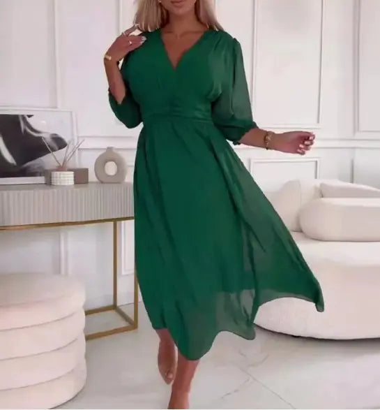 Chic V-Neck Chiffon Dress