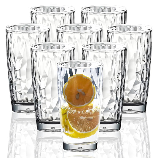 VEILEDGEM 15 Oz Unbreakable Tritan Drinking Glasses Dishwasher Safe Acrylic Glasses Drinkware BPA Free Hard Plastic Cups Reusable Kitchen Water Glasses Drinking Set of 8 (Clear)