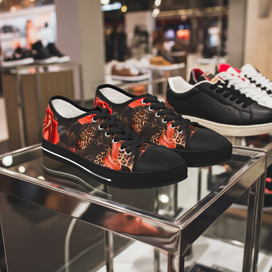 Leopard & Roses Low Top Canvas Sneakers – Bold Floral Streetwear