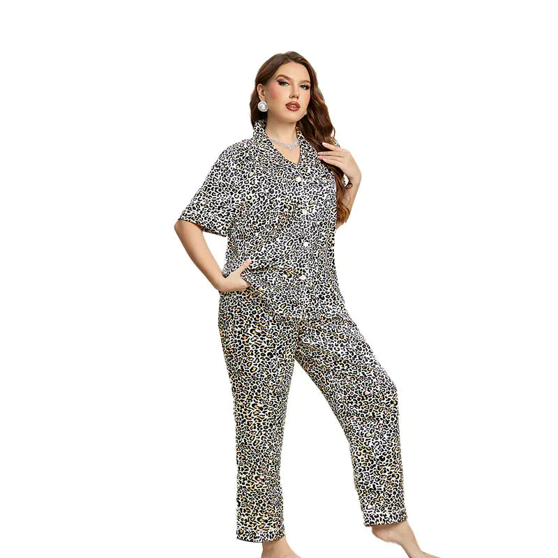Chic Satin Leopard Plus-Size PJ Set