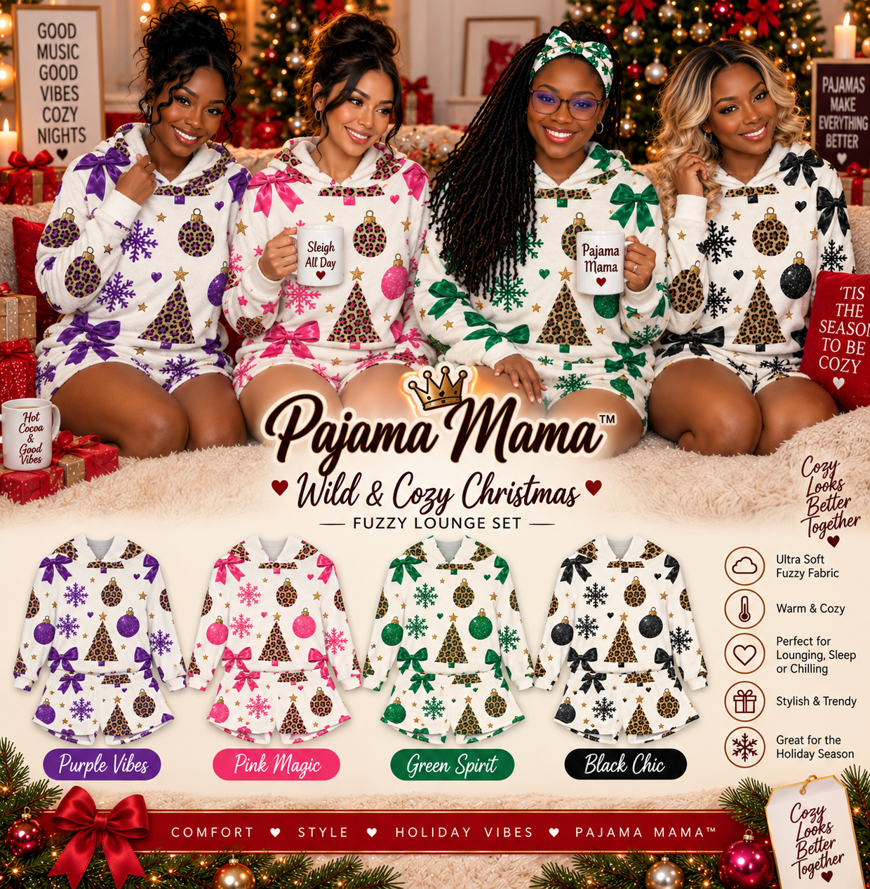 Pajama Mama™ Wild & Cozy Christmas Fuzzy Lounge Set