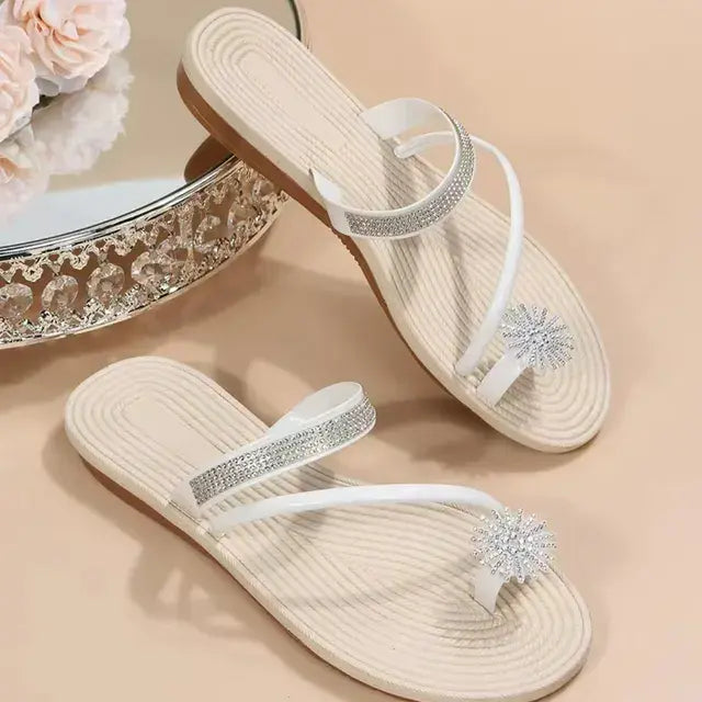Flat Flip Flops Women Slides with Sparkly Rhinestone Sandals
